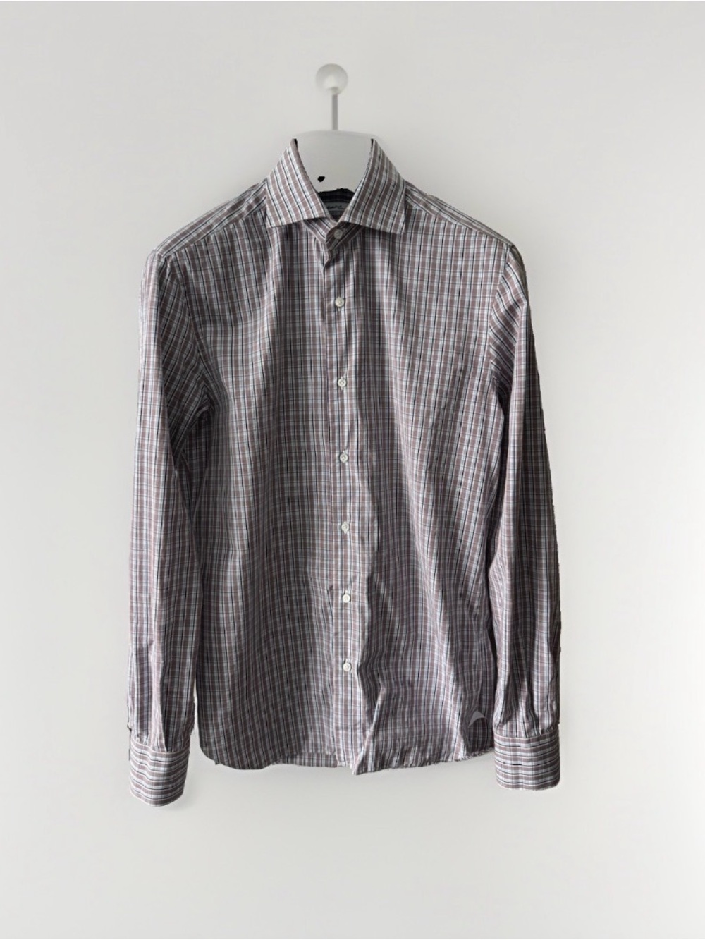 Mattabisch Napoli - Men's Brown Blue White Plaid Shirt (15.75, 40) Kiton